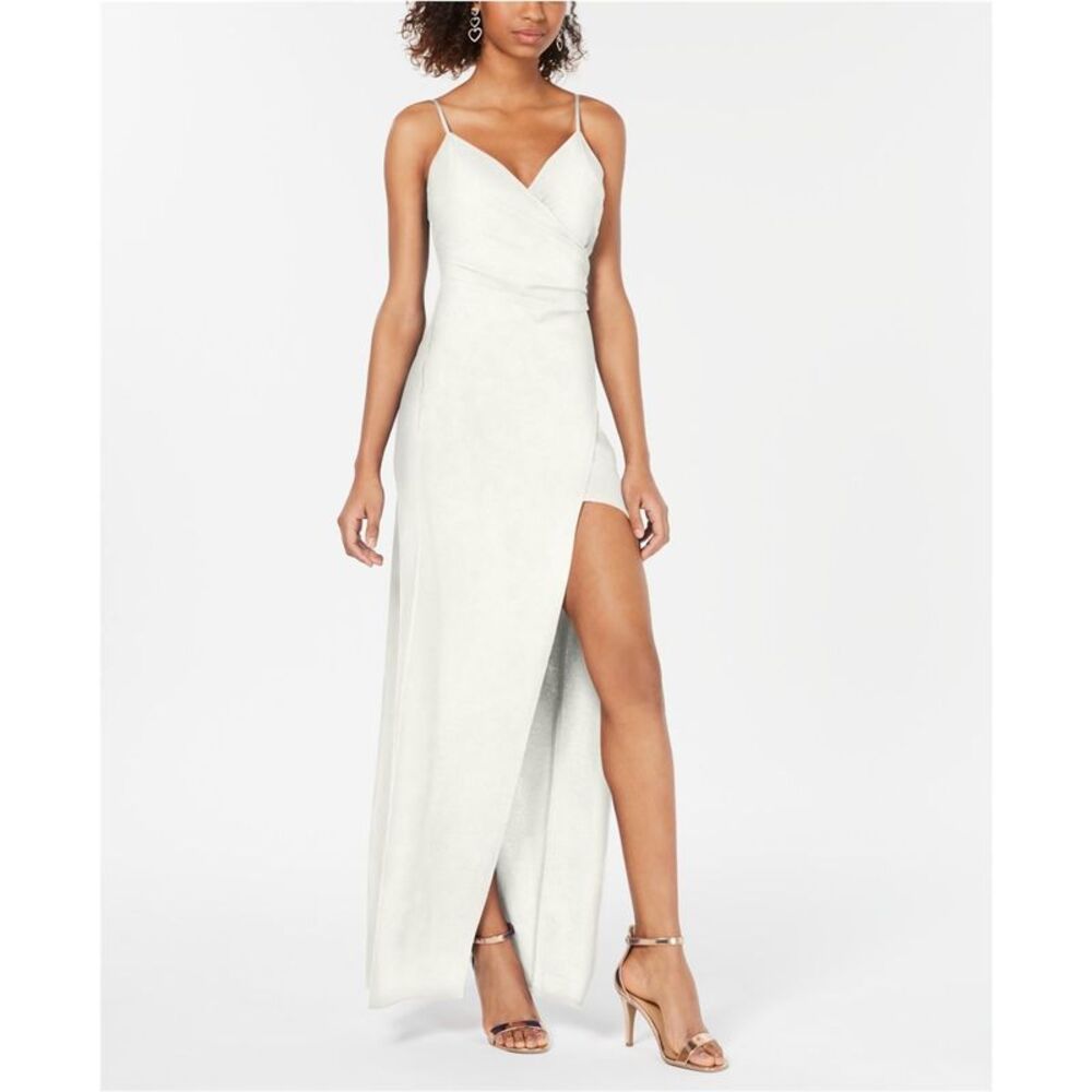 Emerald Sundae Womens High Slit Gown Dress, White, M, DM